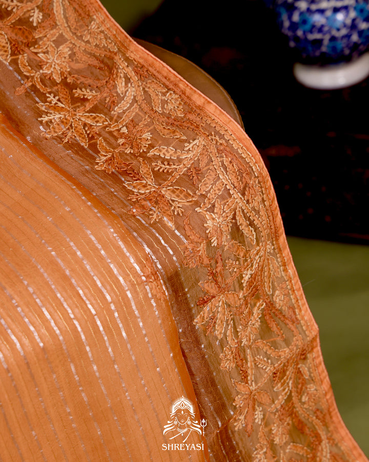Pure Organza Silk Saree with Hand Embroidered Chikankari