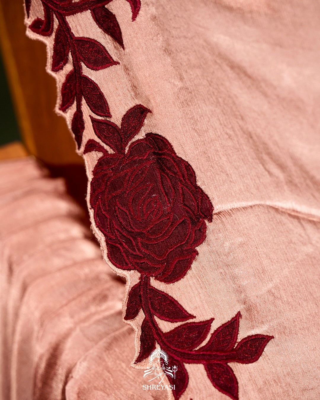 Pure Satin Silk Saree with Contrast Appliqué Borders