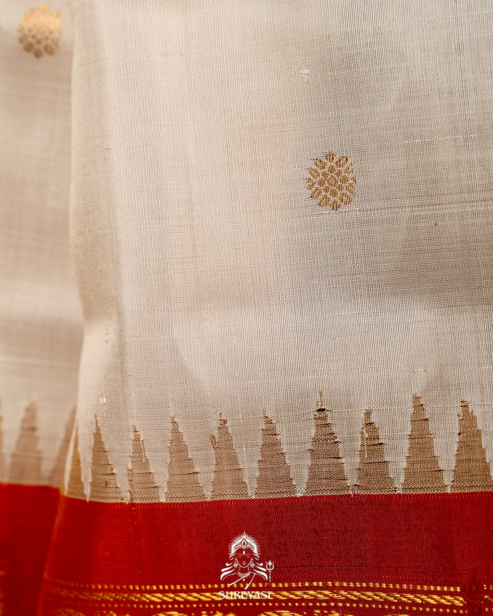 Handloom Pure Gadwal Silk Saree with Tissue Kuttu Border and full Bhuti Silk Blouse