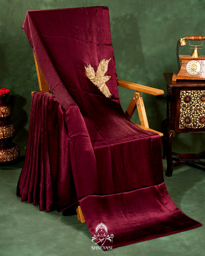 Pure Crepe Silk Saree with Bird Embroidery