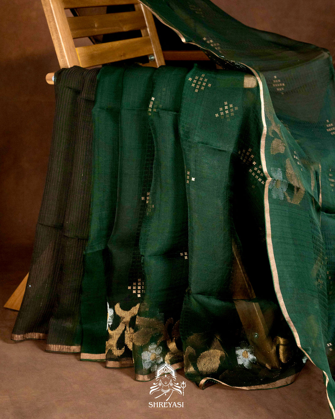 Handloom Pure Double Thread Muslin Jamdani Saree with Sona Rupa Zari & Sequence Weaving