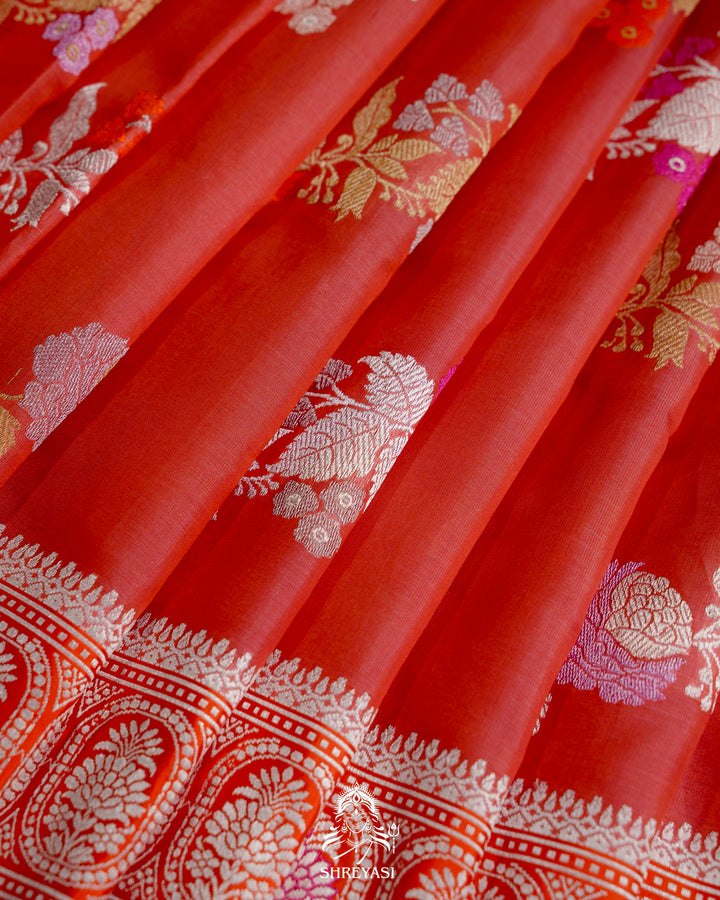 Handloom Pure Banarasi Ektara Kora Silk Saree with Kadiyal Border