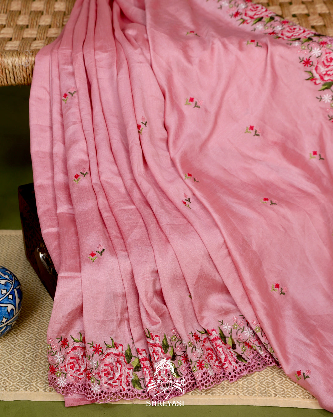 Tussar Silk Saree with Petit Point Embroidery