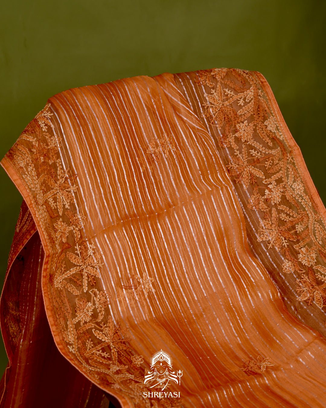 Pure Organza Silk Saree with Hand Embroidered Chikankari
