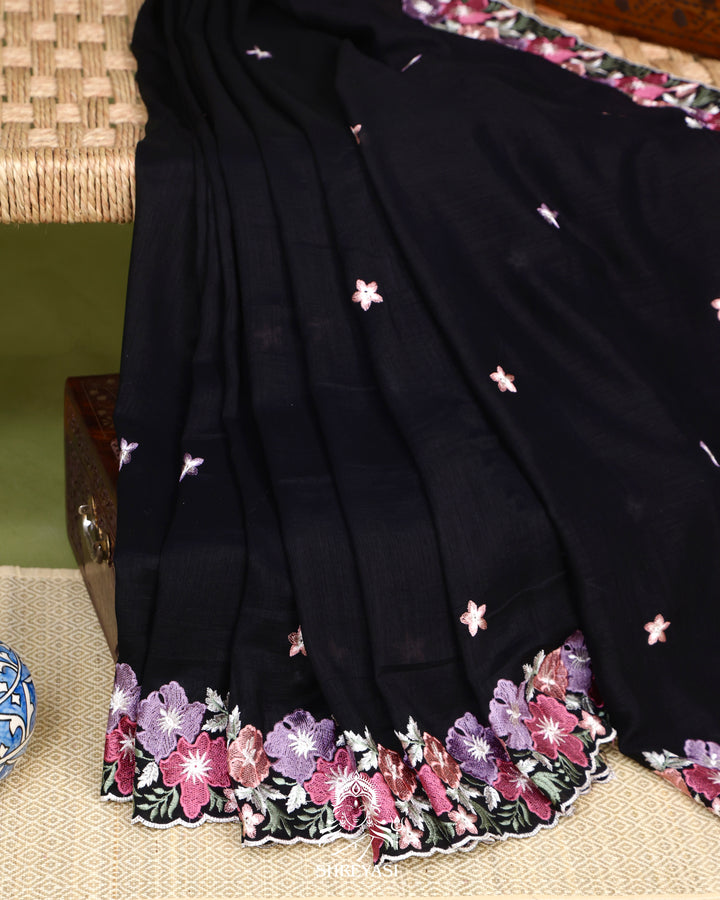 Tussar Silk Saree with Resham Floral Embroidery Border