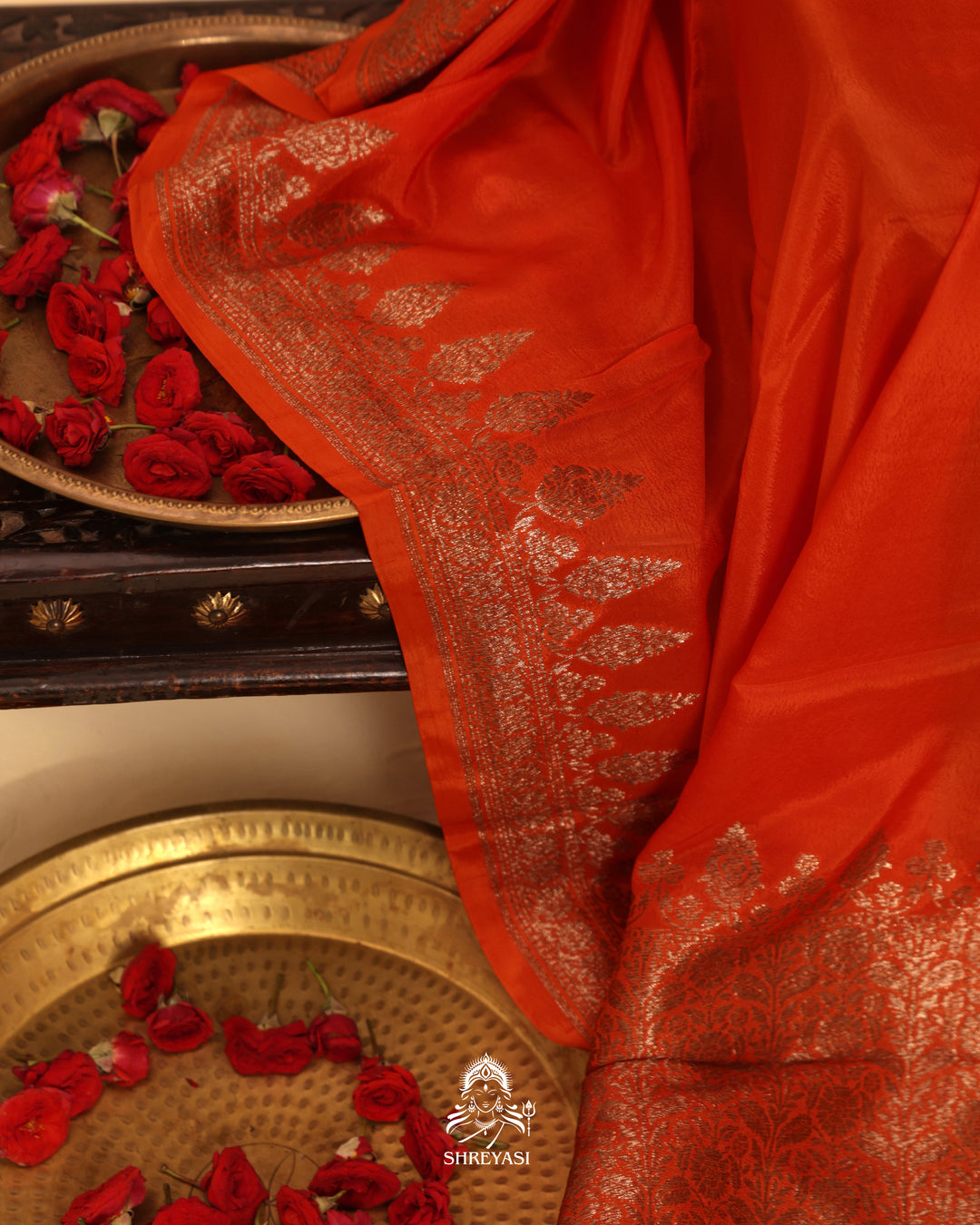 Banarasi Crepe Silk Saree with Floral Embroidered Blouse