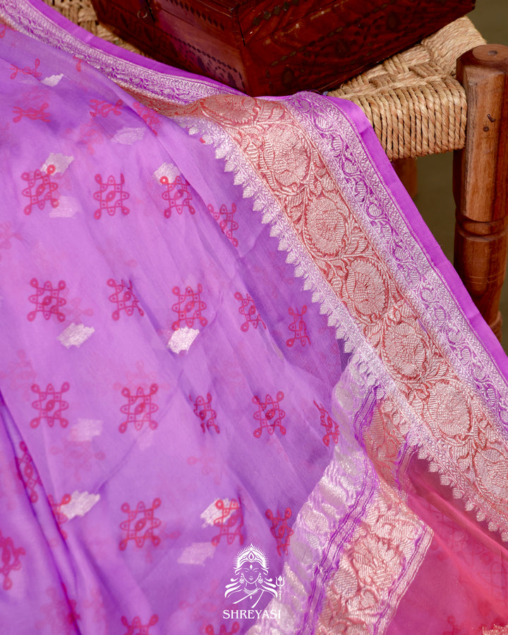 Banarasi Khaddi Chiffon Georgette Saree with Hand Block Motifs