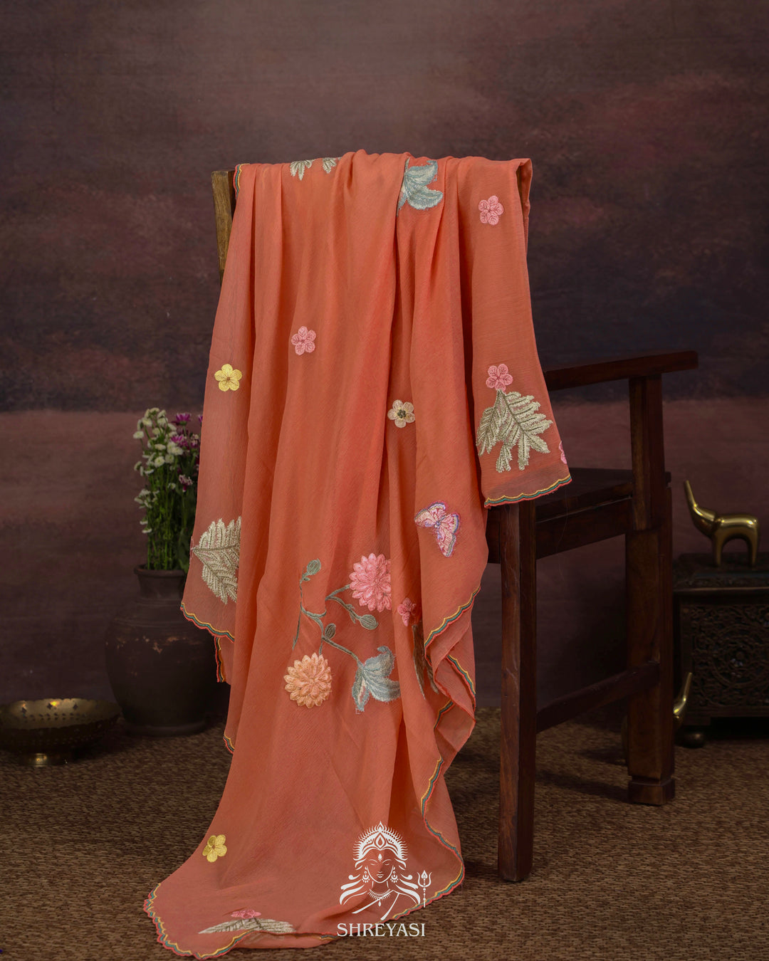 Handloom Pure Chiffon Saree with 3D Appliqué Embroidery