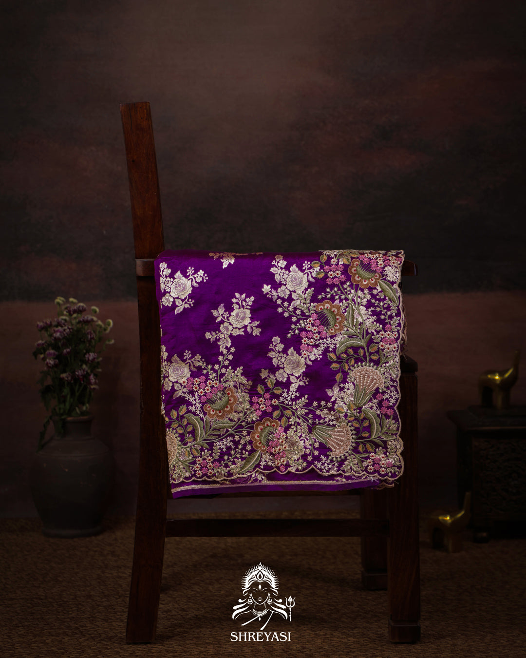 Handloom Banarasi Katan Silk Saree with Resham Embroidered Borders