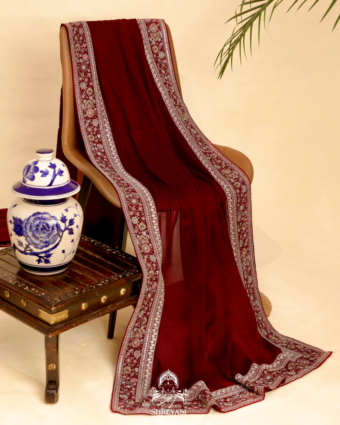Satin Silk Saree with Embroidered Border