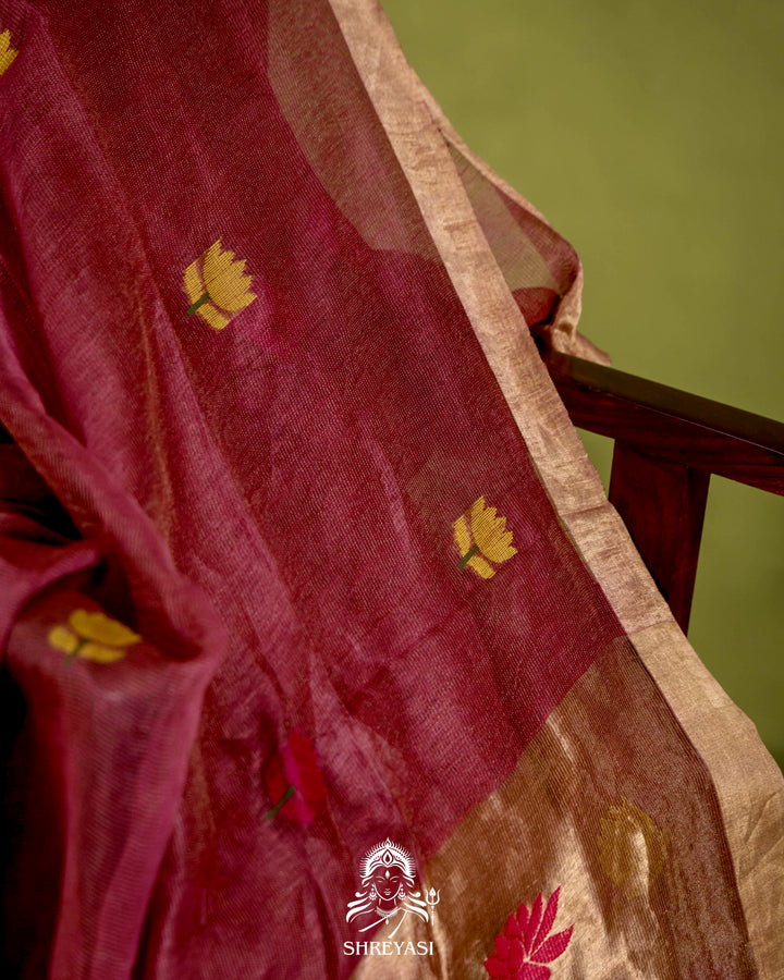 Handloom Silk Linen Jamdani Saree with Tissue Paithani Pallu