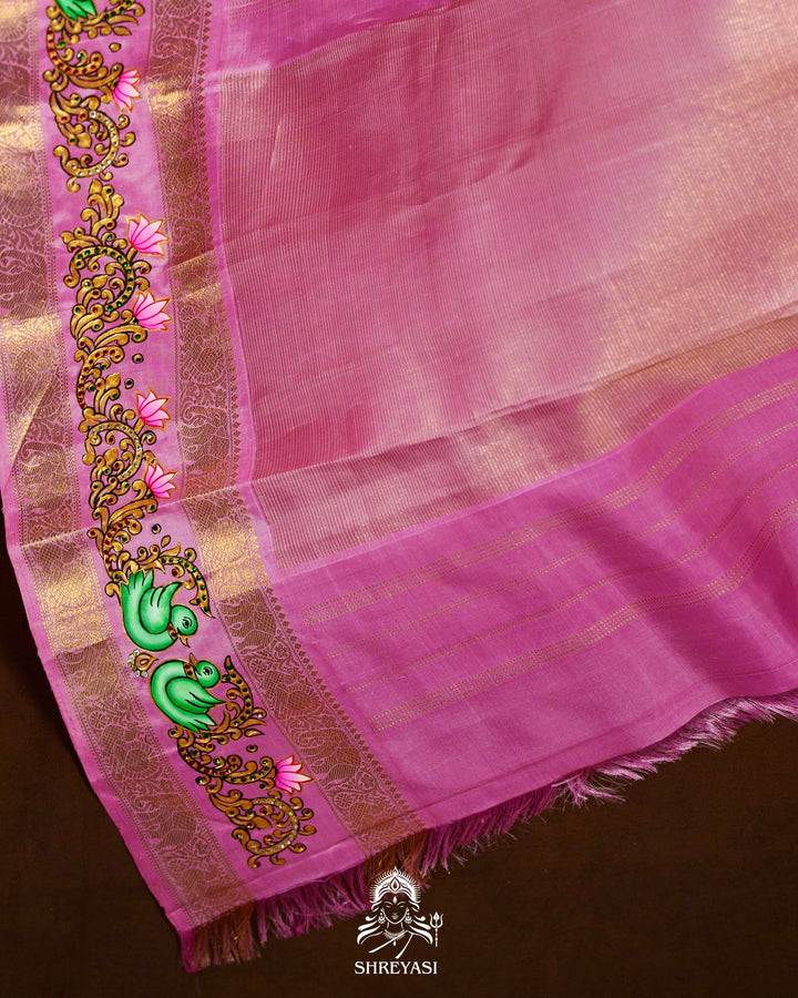 Traditional Tanjore Painting on Handloom Pure Kanjivaram Silk Sarees with Real Zari