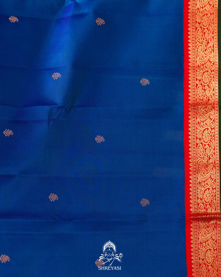 Handloom Pure Kanjivaram Silk Saree in MS Blue with Classic Vintage Borders