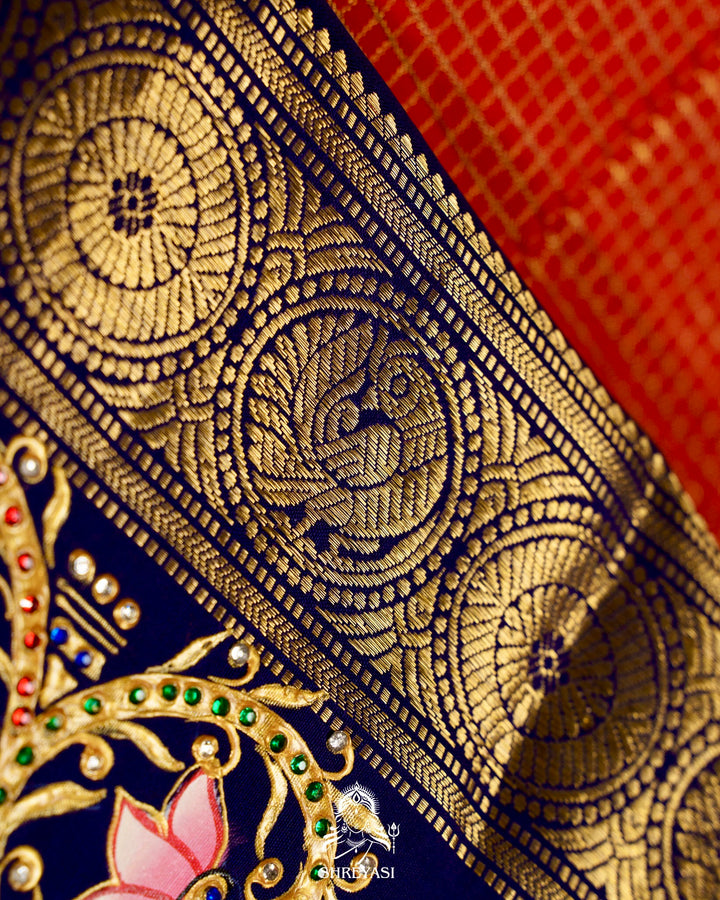 Handloom Pure Kanjivaram Silk Sarees with Real Zari and Hand Painted Tanjore Art