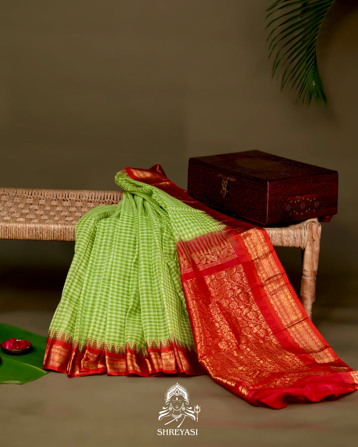 Handloom Pure Gadwal Cotton Saree with Contrast Silk Border and Zari Pallu