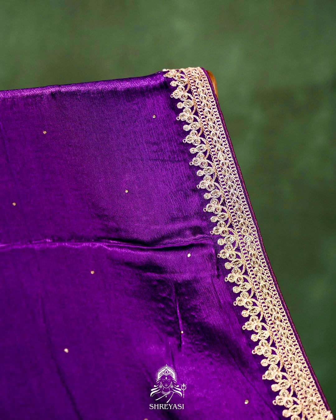 Pure Crepe Satin Saree with Embroidered Borders and Fully Embroidered Blouse