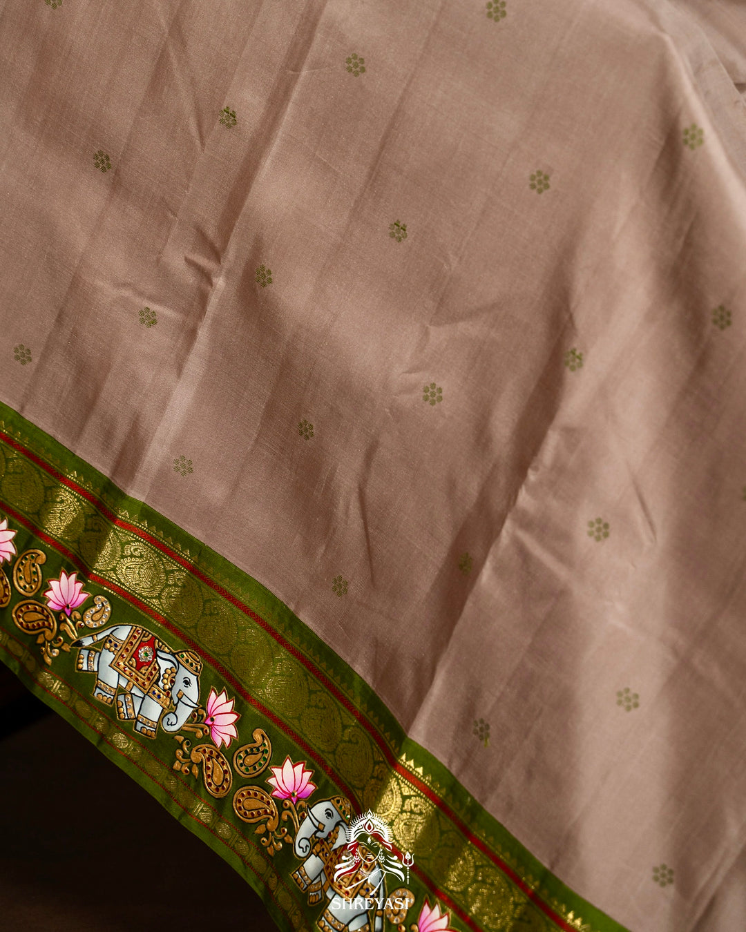 Traditional Tanjore Painting on Handloom Pure Kanjivaram Silk Sarees with Real Zari
