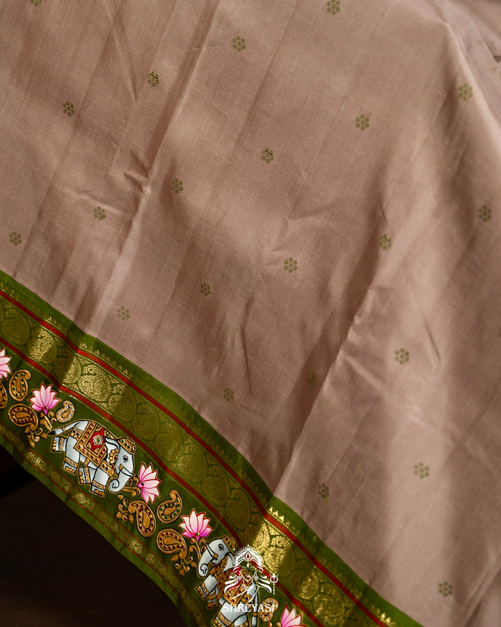 Traditional Tanjore Painting on Handloom Pure Kanjivaram Silk Sarees with Real Zari