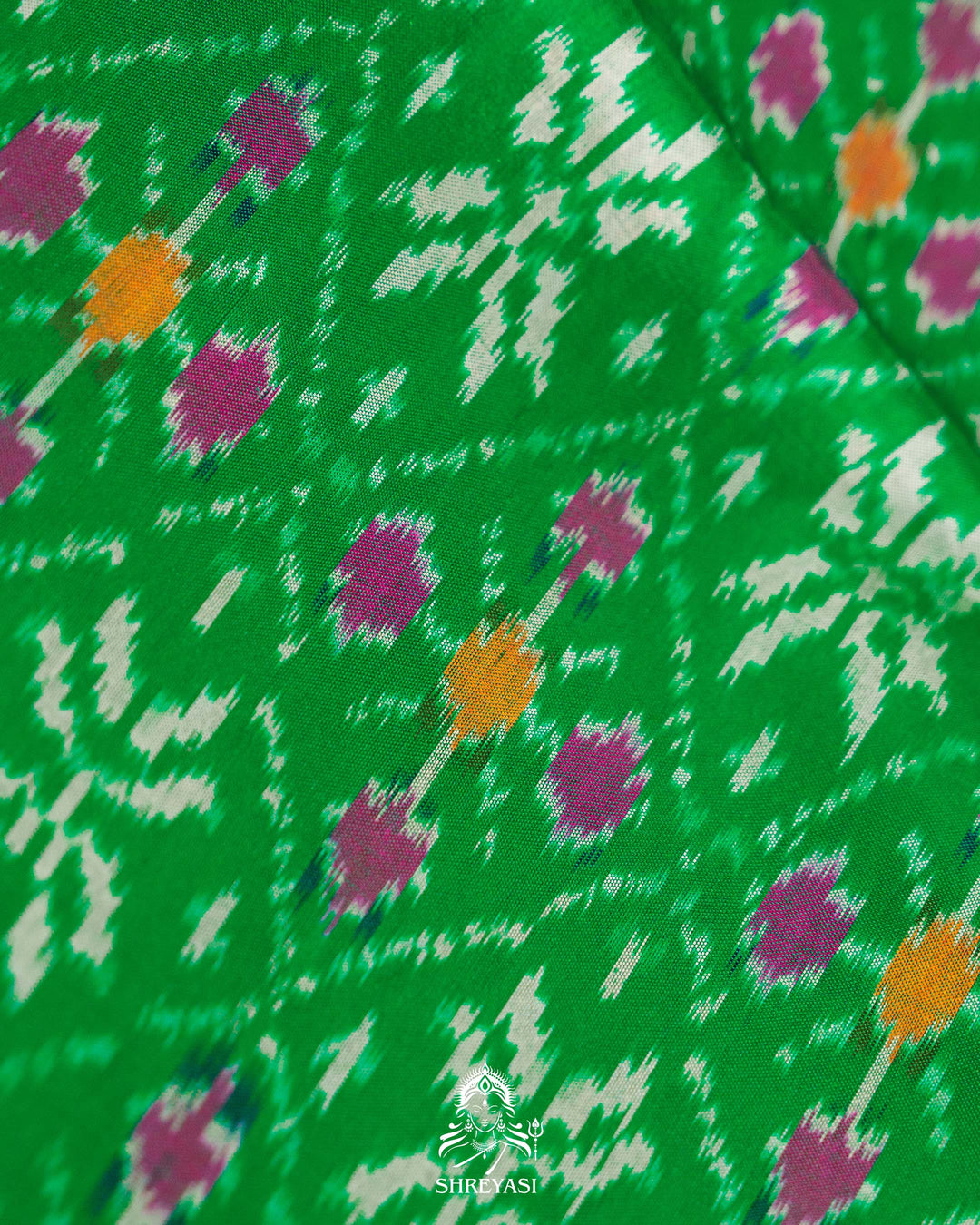 Pink & Green Handloom Pure Pochampally Silk Saree with Kanchi Borders