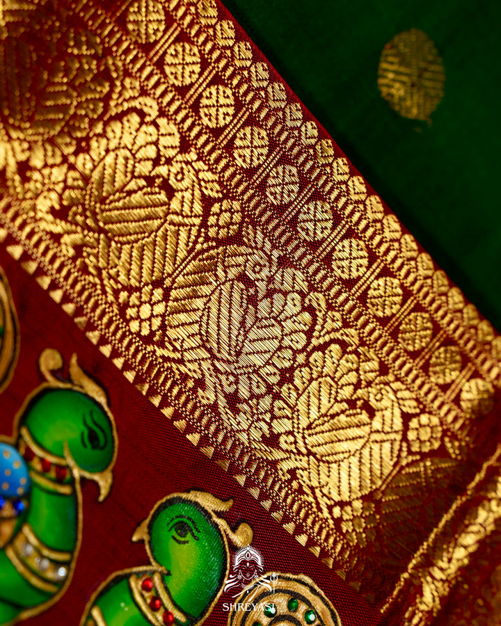 Handloom Pure Kanjivaram Silk Sarees with Real Zari and Hand Painted Tanjore Art