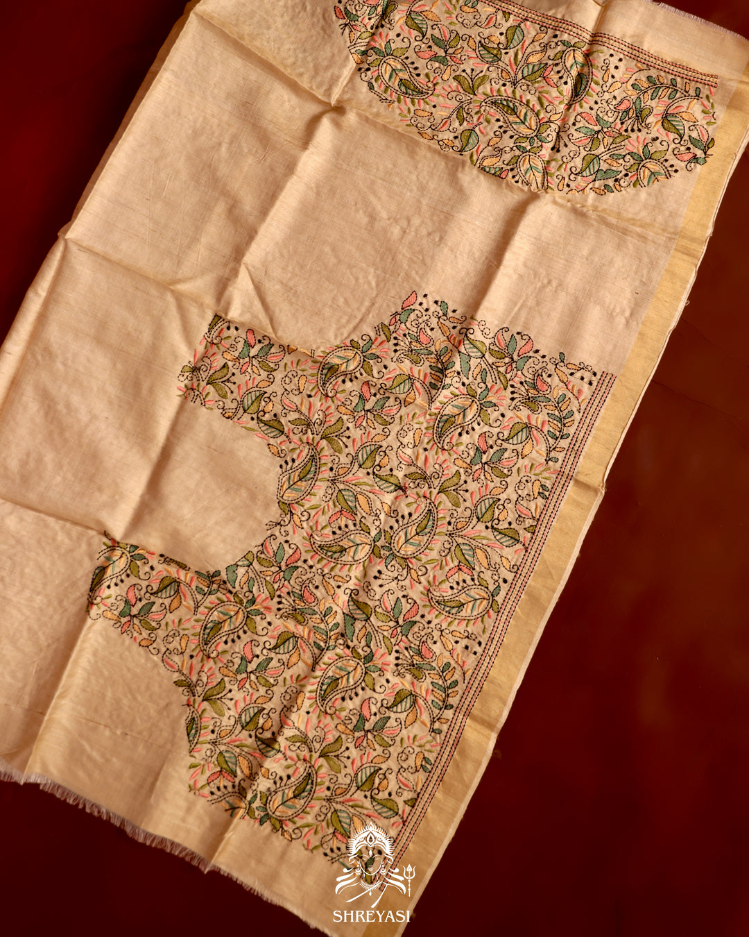 Tussar Silk Saree with Kantha Embroidery
