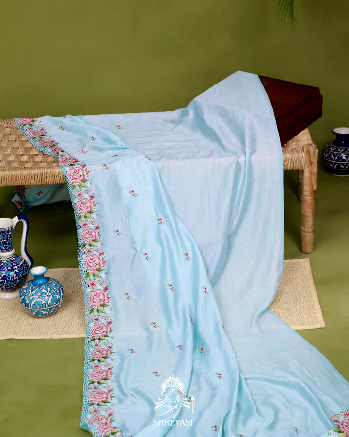 Tussar Silk Saree with Petit Point Embroidery