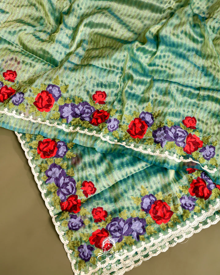 Chanderi Tissue Saree with Pita & Thread Floral Embroidery