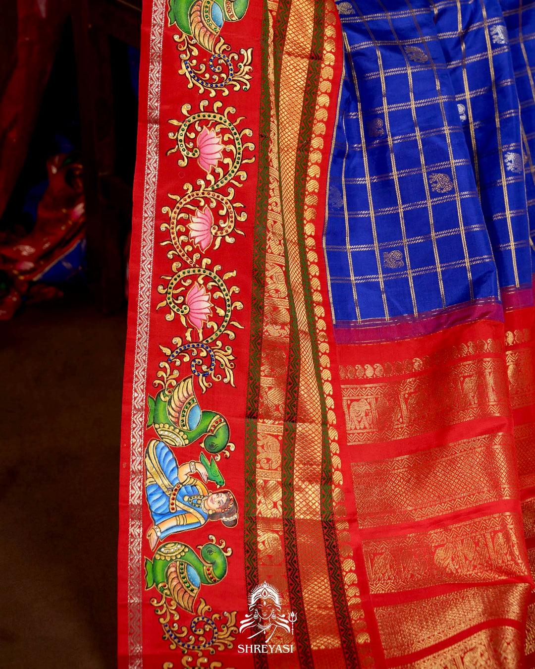 Handloom Pure Kanjivaram Silk Sarees with Real Zari and Hand Painted Tanjore Art