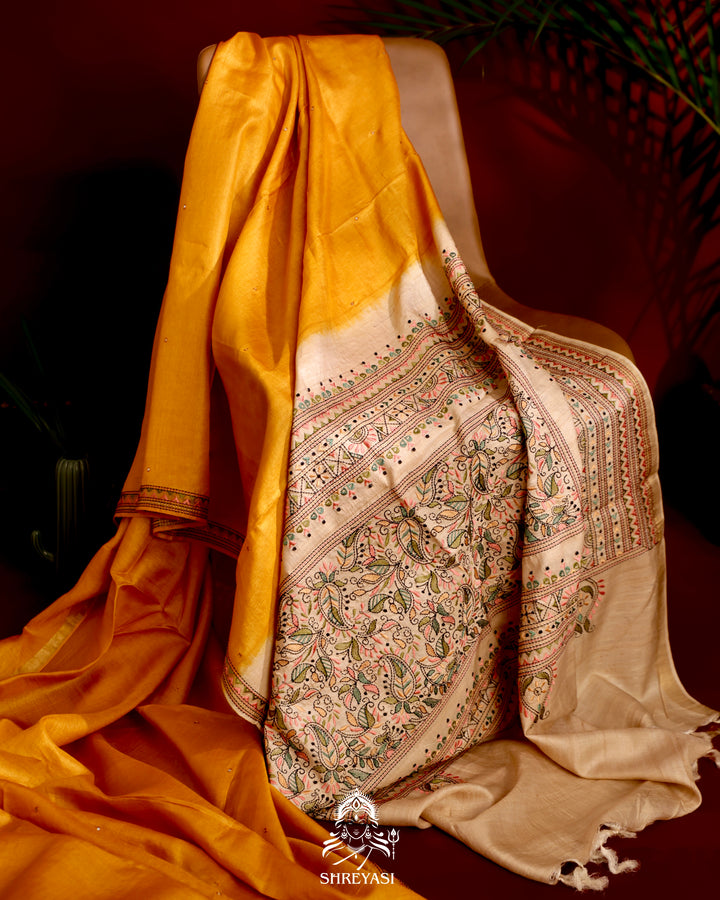 Tussar Silk Saree with Kantha Embroidery