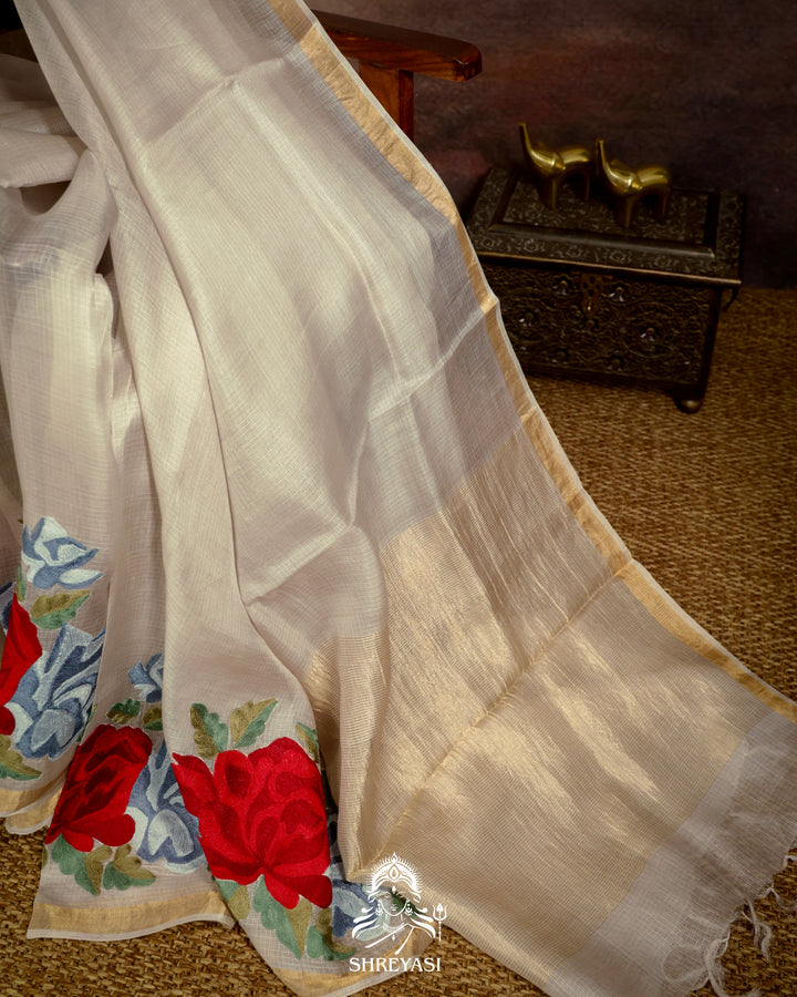Handloom Pure Silk Kota Saree with Resham Floral Embroidery