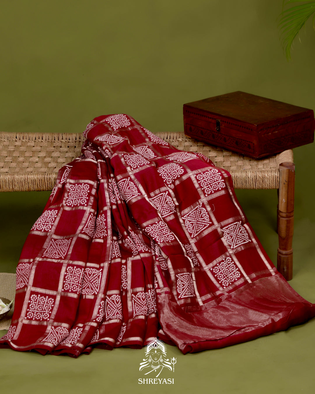Gharchola-Style Bandhini Matka Silk Saree with Zari Checks