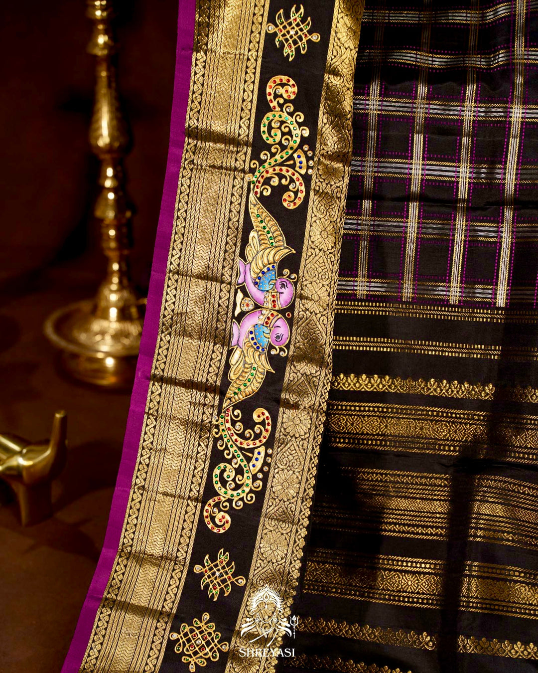 Handloom Pure Kanjivaram Silk Sarees with Real Zari and Hand Painted Tanjore Art