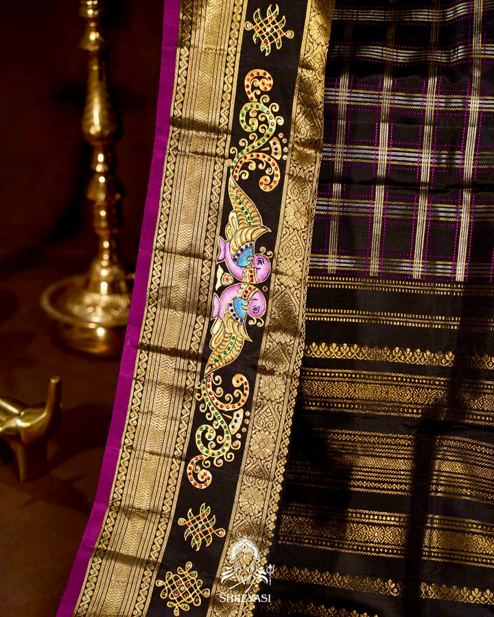 Handloom Pure Kanjivaram Silk Sarees with Real Zari and Hand Painted Tanjore Art