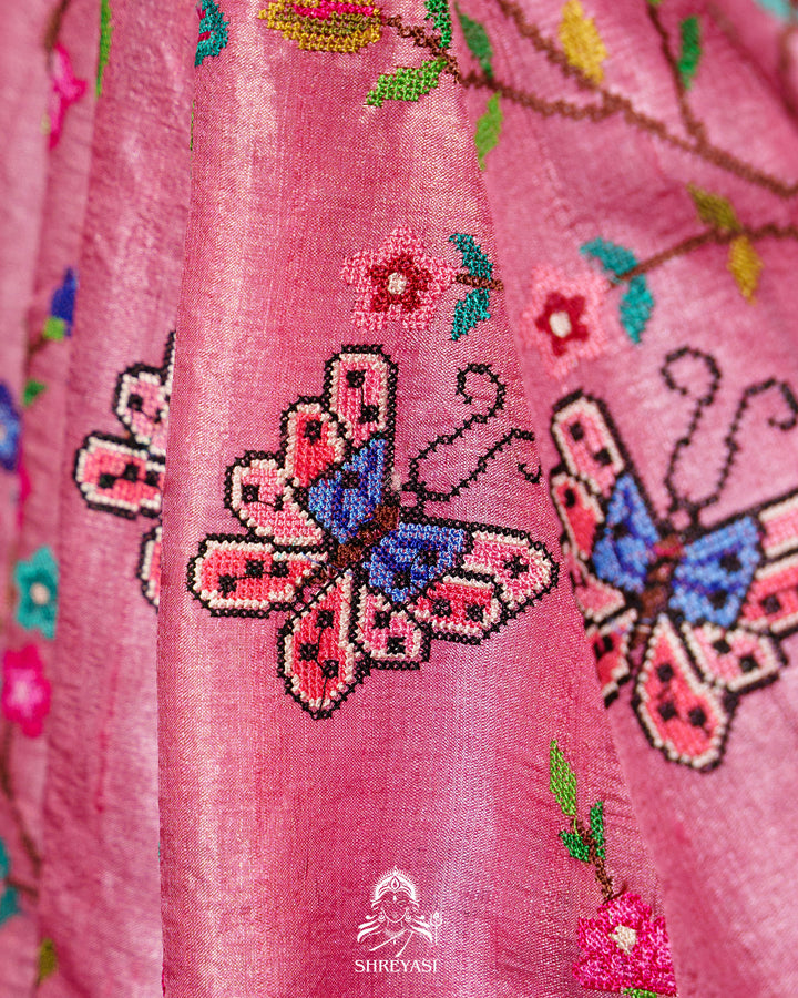 Handloom Pure Desi Tussar Silk Saree with Petit Point Embroidery