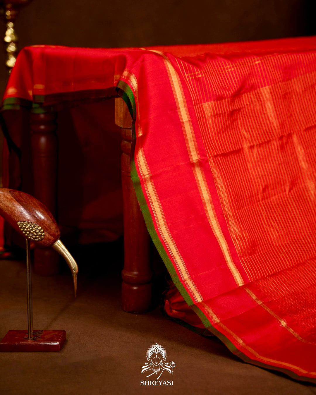 Handloom Pure Gadwal Silk Saree in Crimson Red with Gold Zari Checks