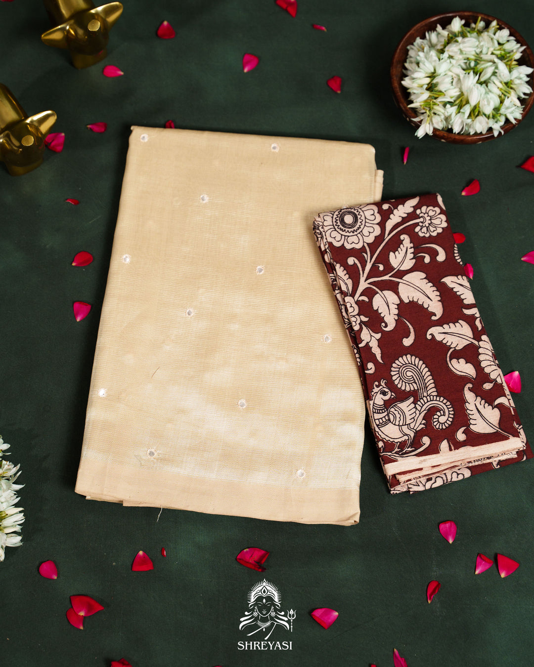 Handloom Pure Mangalagiri Silk Sarees with Mirror Work & Embroidery | Pen Kalamkari Blouse