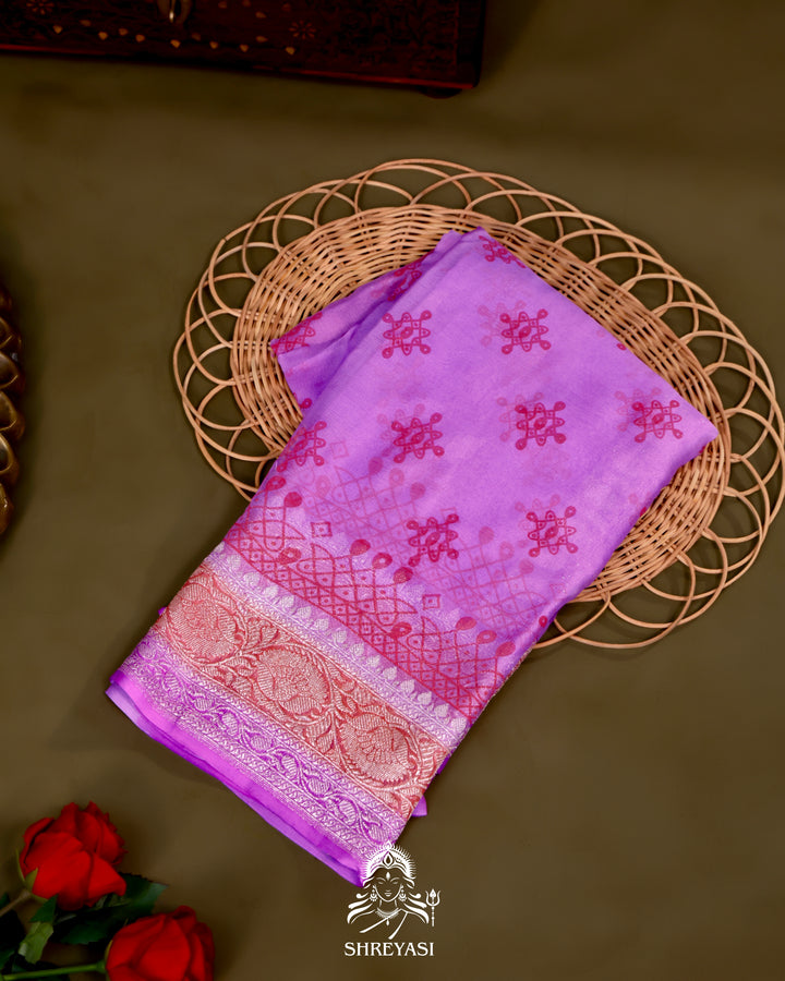 Banarasi Khaddi Chiffon Georgette Saree with Hand Block Motifs