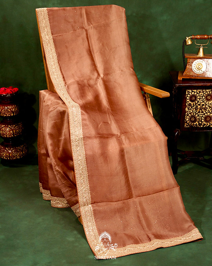 Pure Organza Silk Saree with Embroidered Border and Velvet Blouse