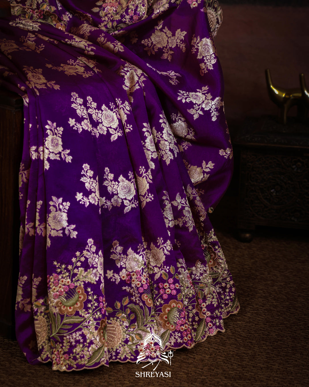 Handloom Banarasi Katan Silk Saree with Resham Embroidered Borders
