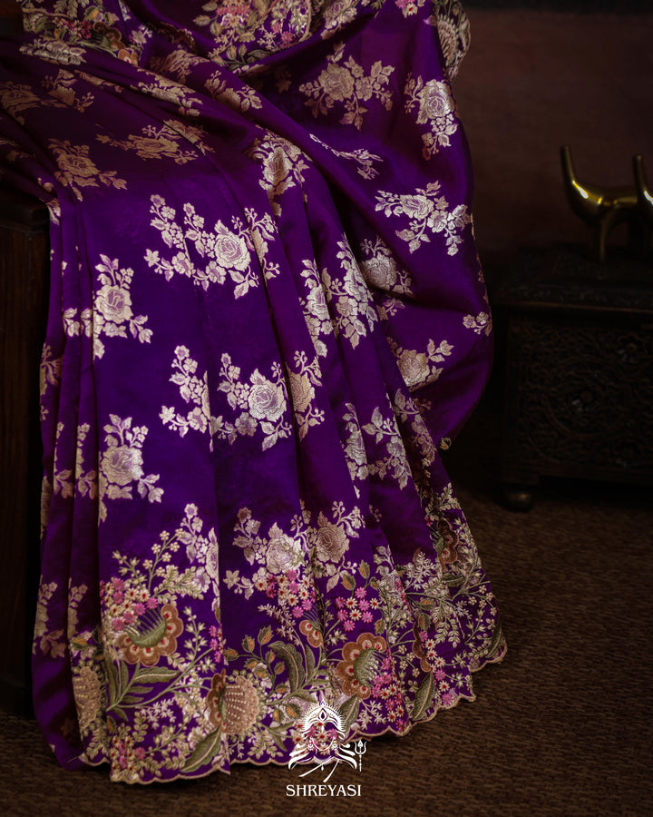 Handloom Banarasi Katan Silk Saree with Resham Embroidered Borders