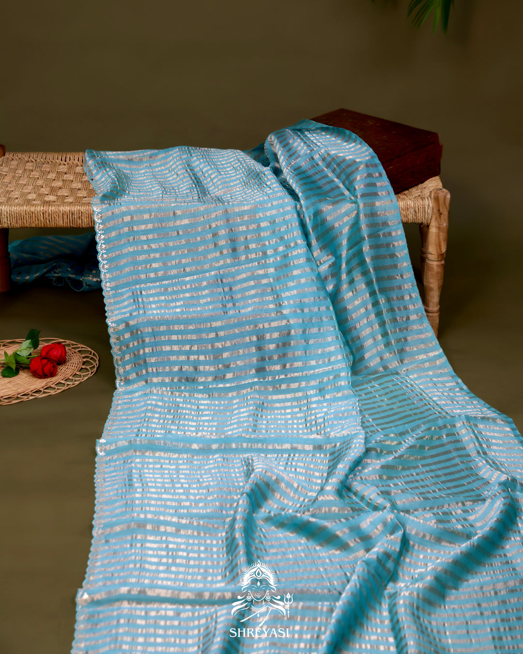 Chanderi Tissue Silk Saree with Pita Embroidered Borders and Gota Patti Embroidered Floral Blouse