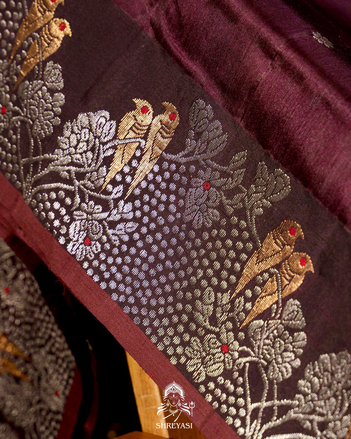 Chocolate Brown Chanderi Silk Saree with Meenakari Weaving