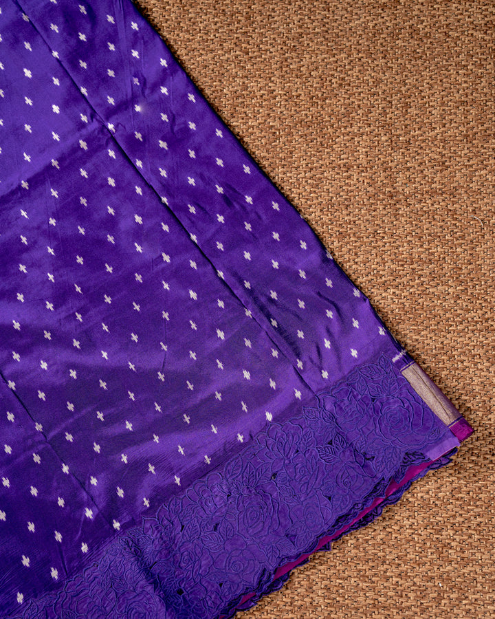 Handloom Pure Patola Silk Saree with Scalloped Floral Appliqué Embroidered Borders