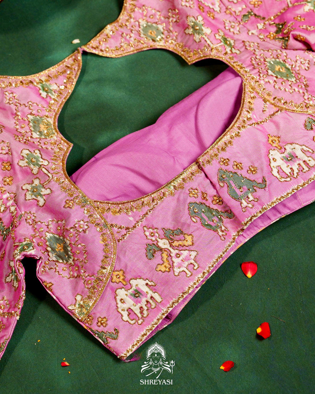 Handloom Pure Single Ikat Rajkot Patola Silk Blouse with Rich Hand Embroidery