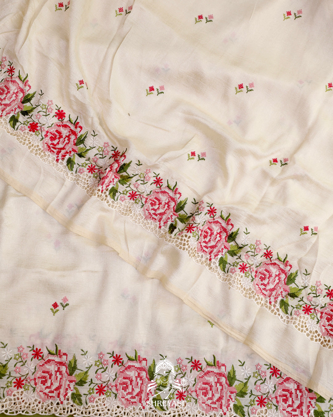 Tussar Silk Saree with Petit Point Embroidery