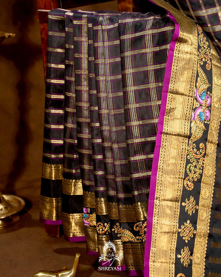 Handloom Pure Kanjivaram Silk Sarees with Real Zari and Hand Painted Tanjore Art
