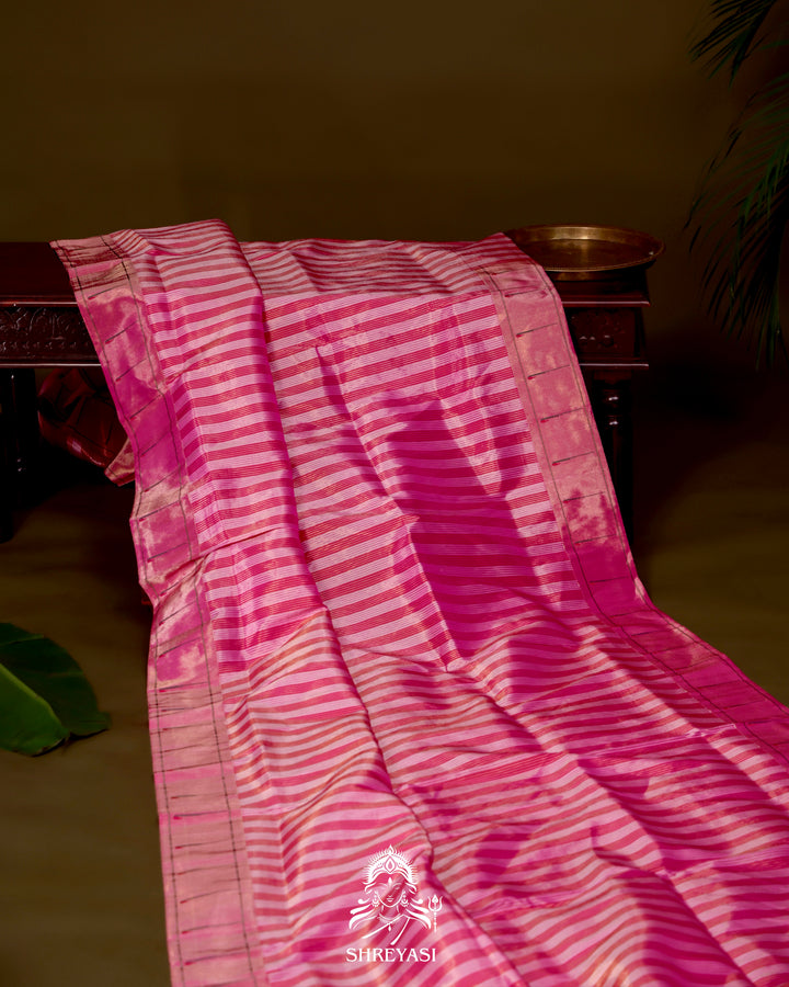 Paithani Silk Saree with Zari Line Weaving and Traditional Asawali Pallu