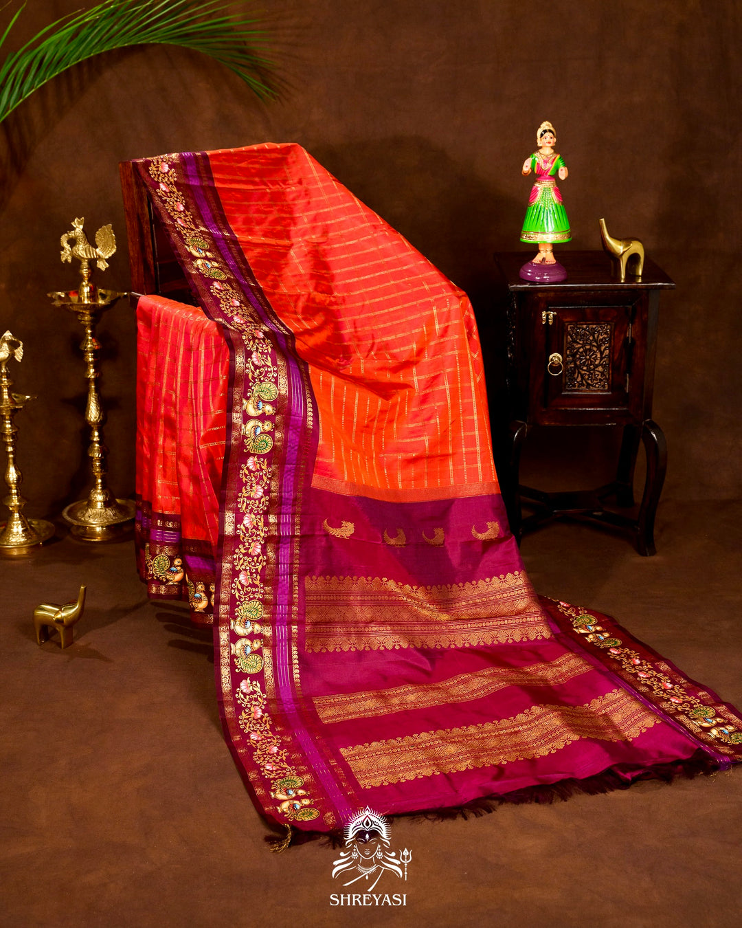 Handloom Pure Kanjivaram Silk Sarees with Real Zari and Hand Painted Tanjore Art