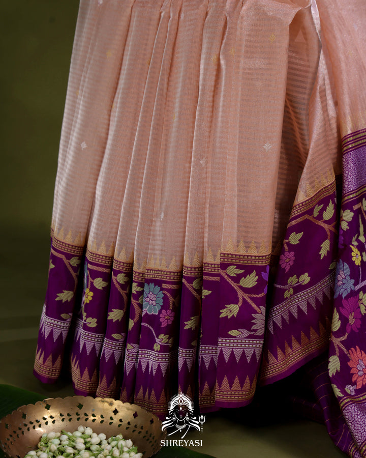 Banarasi Ektara Tissue Silk Saree with Ektara Silk Jamdani Border and Pallu