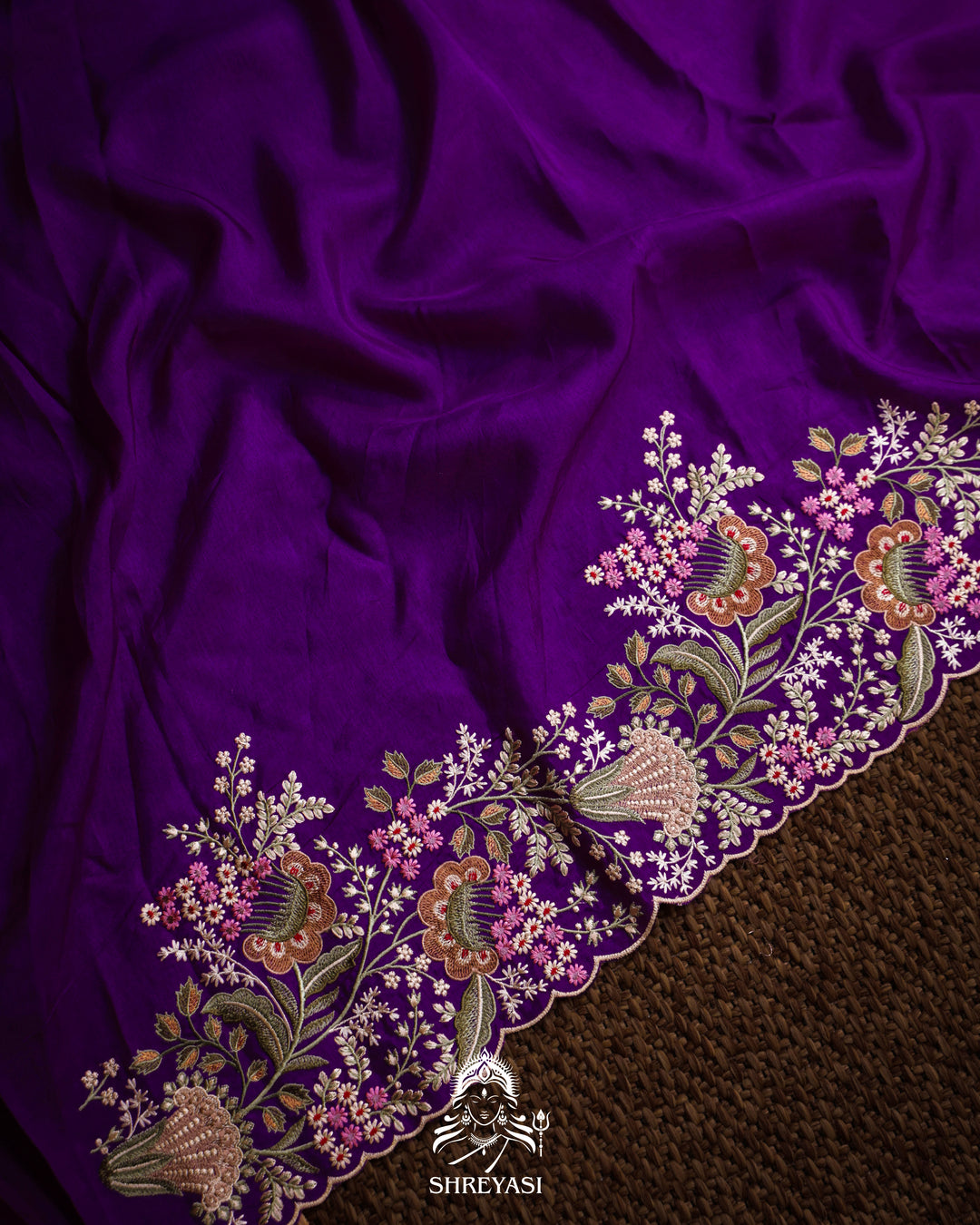 Handloom Banarasi Katan Silk Saree with Resham Embroidered Borders